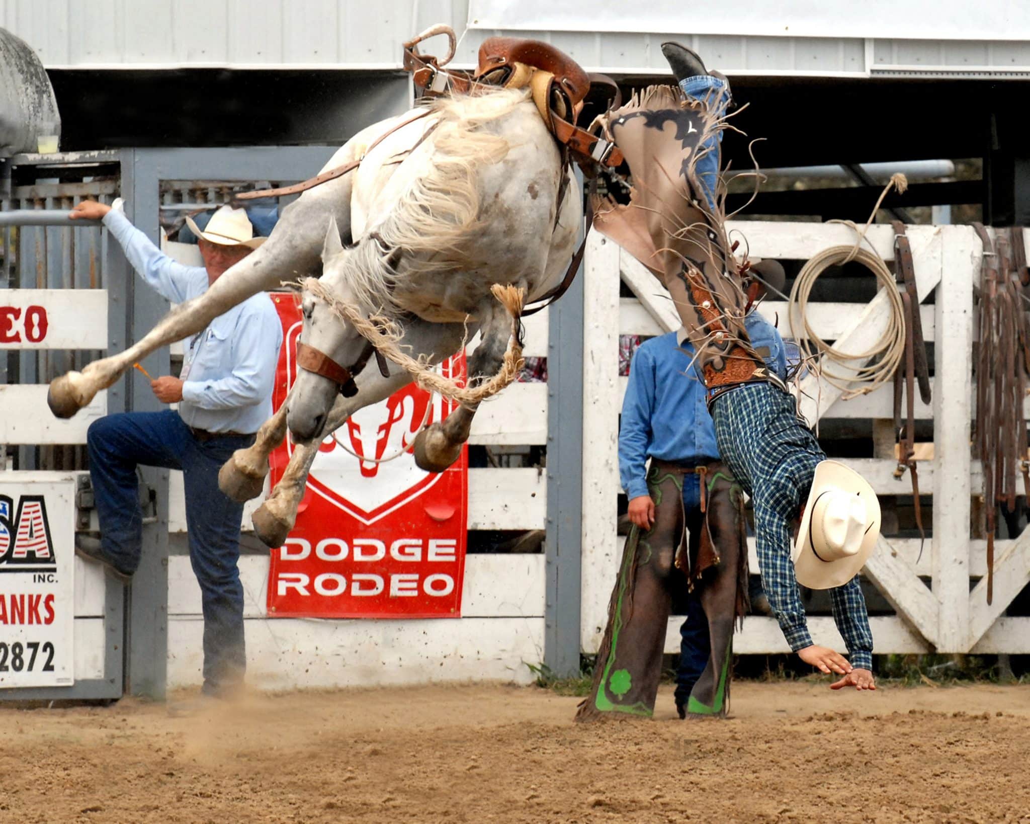 Rodeo action photograph labeled 2007 Pro Rodeo Photo of the Year in the family collection